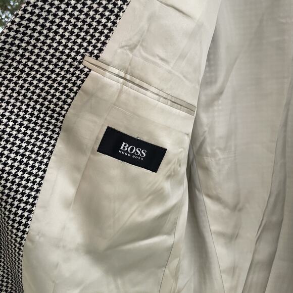 VTG Hugo Boss 90s Houndstooth Wool Blazer Mens 46R Oversized Made in Germany - Picture 9 of 11
